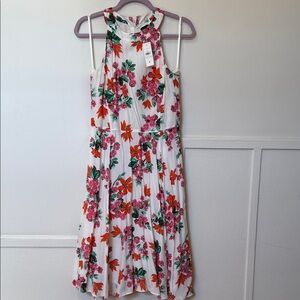 Ann Taylor Floral Midi Dress - White with Red and Orange